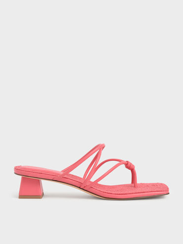 Toe Loop Strappy Heeled Sandals, Red, hi-res