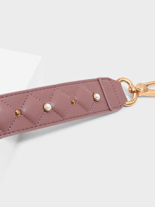 Embellished Quilted Bag Strap, Mauve, hi-res