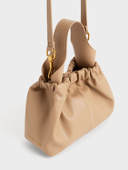 Ally Ruched Slouchy Bucket Bag, Beige, hi-res