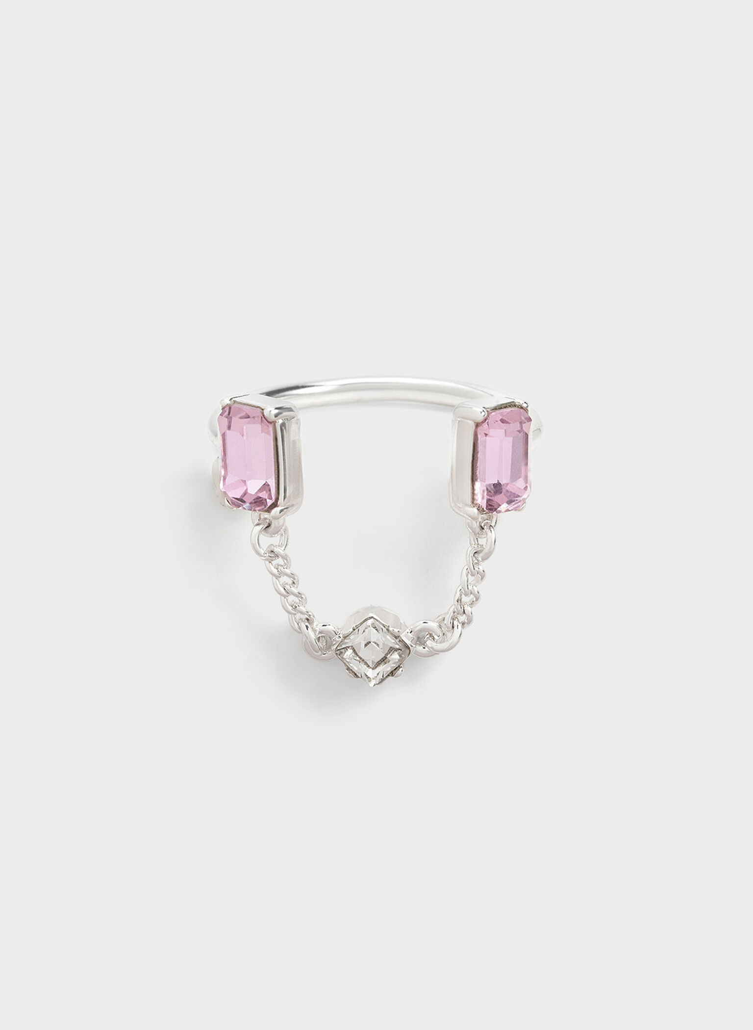 Anillo escultural Zira de cadena con cristal, Plateado, hi-res