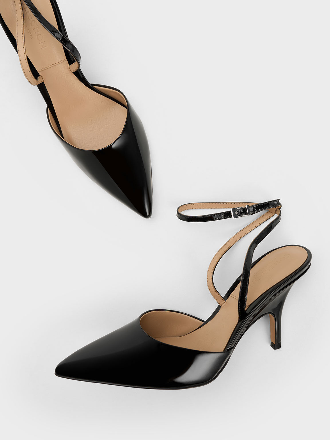 Patent leather top ankle strap heels