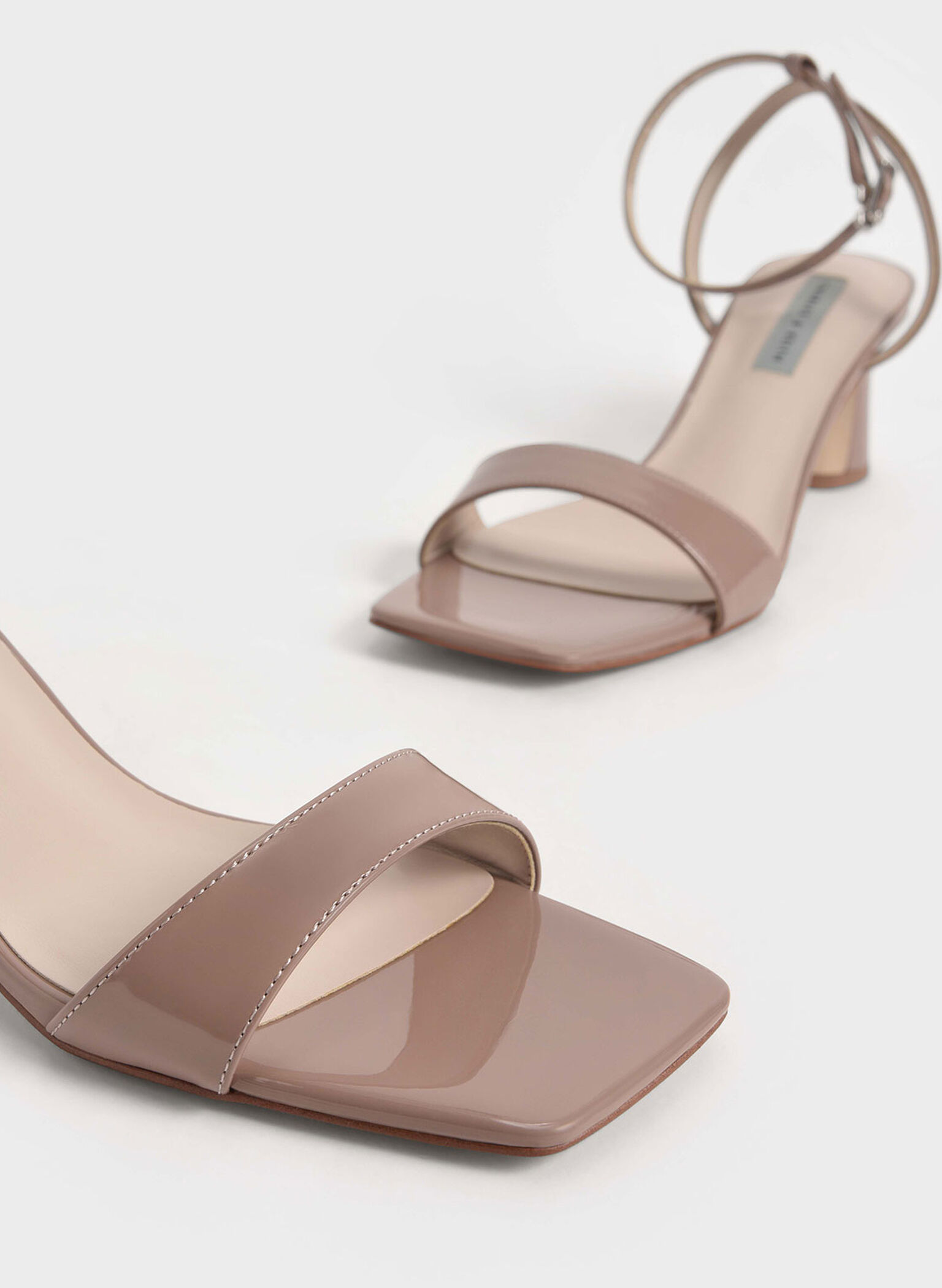 Patent Ankle-Strap Cylindrical Heel Sandals, Nude, hi-res