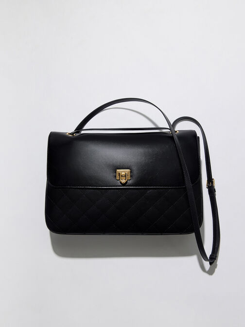 Connie Quilted Shoulder Bag, Black, hi-res