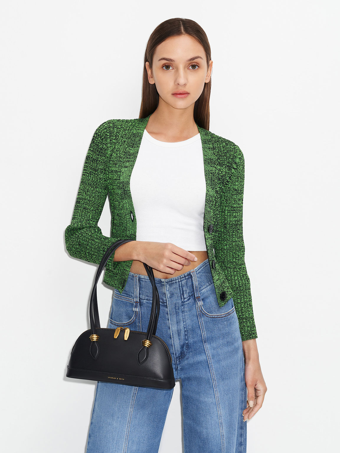 Trudy Elongated Handle Shoulder Bag, Black, hi-res