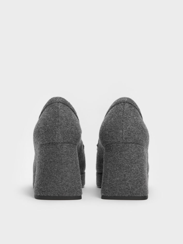 Felt Platform Block-Heel Loafer Pumps, Grey Felt Platform Block-Heel Loafer Pumps, Grey, hi-res