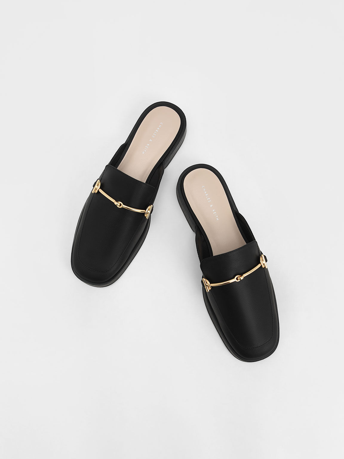 Metallic Bar Loafer Mules, Black, hi-res