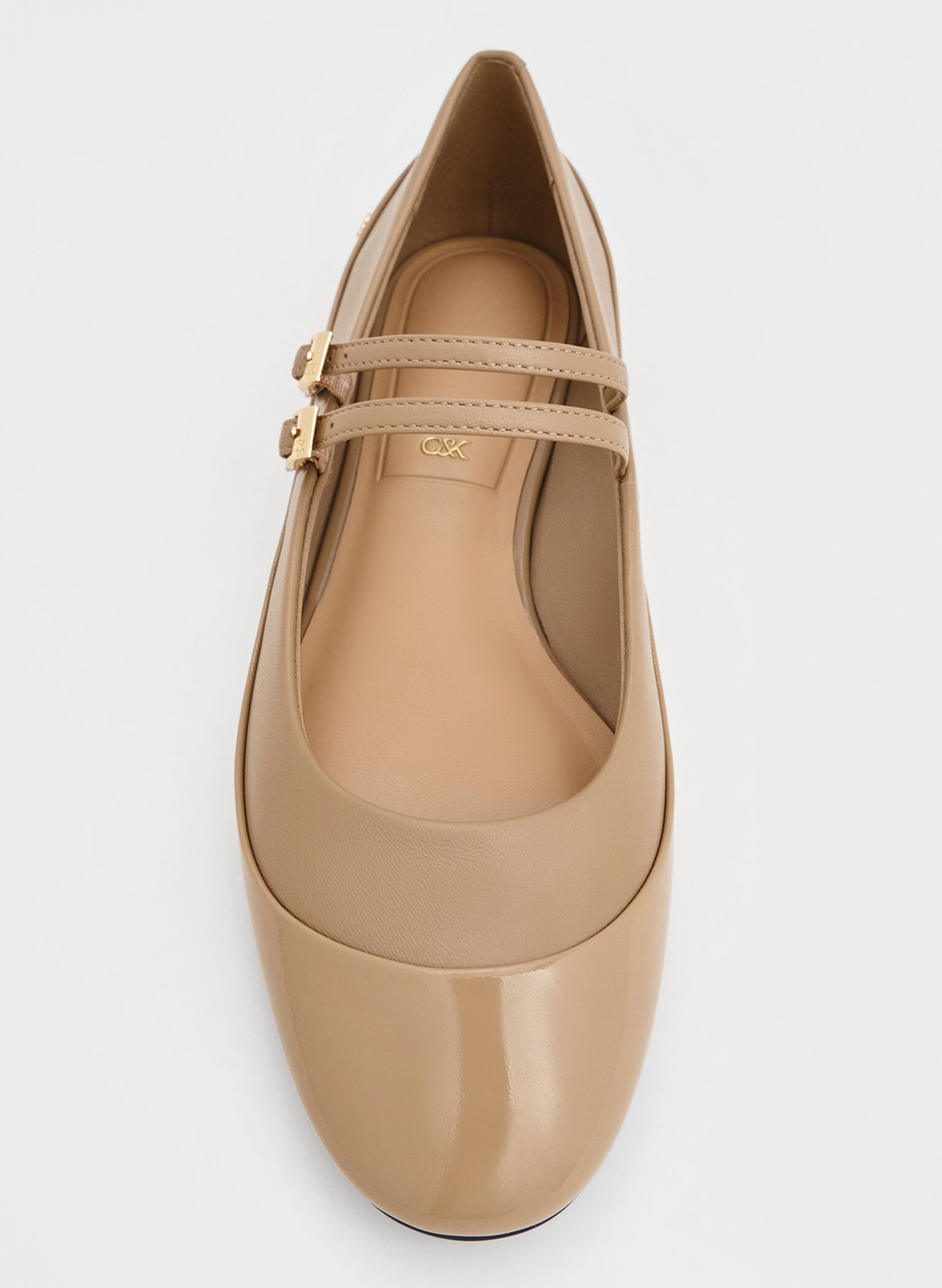 Leather & Patent Double-Strap Mary Jane Flats, Taupe, hi-res