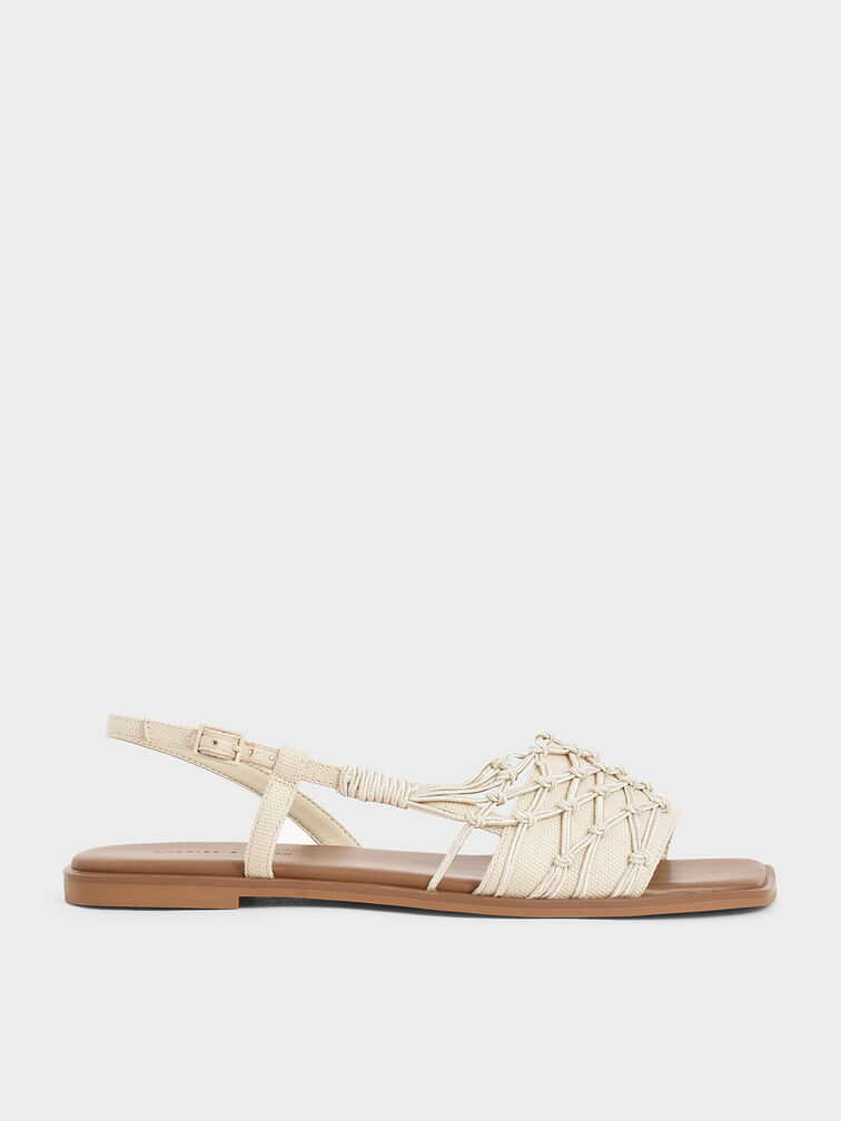 Knotted Rope Slingback Sandals, Cream, hi-res