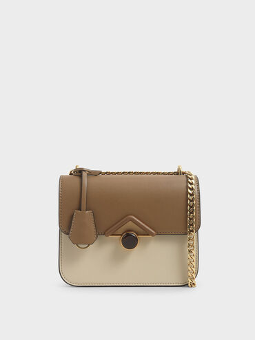 Stone Embellished Crossbody Bag, Khaki, hi-res