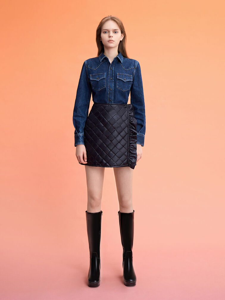 Patent Platform Knee-High Boots, Black, hi-res