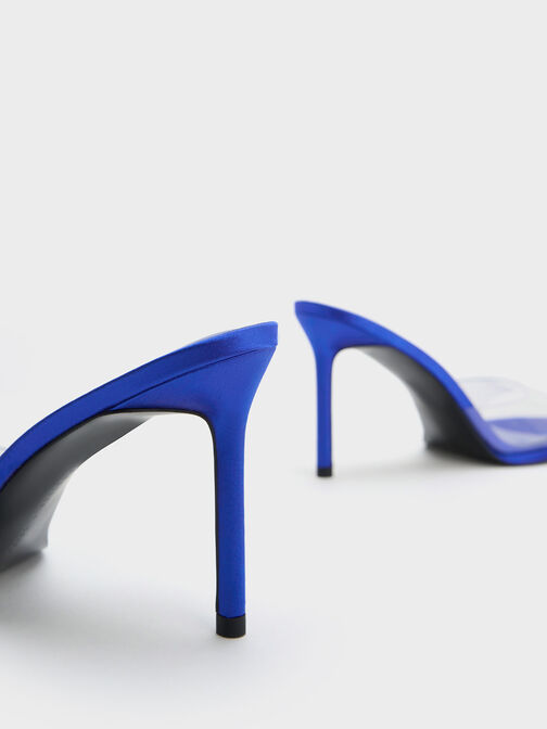 See-Through Cylindrical Heel Mules, Blue, hi-res
