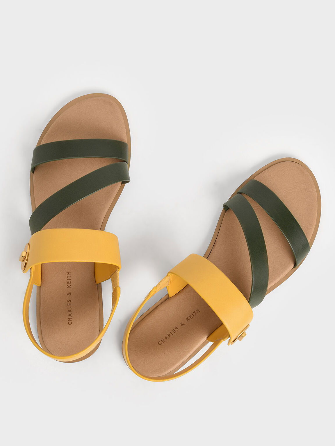 Asymmetrical Strappy Sandals, Mustard, hi-res