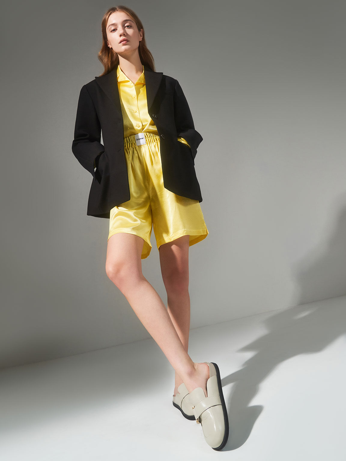Gabine Buckled Leather Loafer Mules​, Chalk, hi-res
