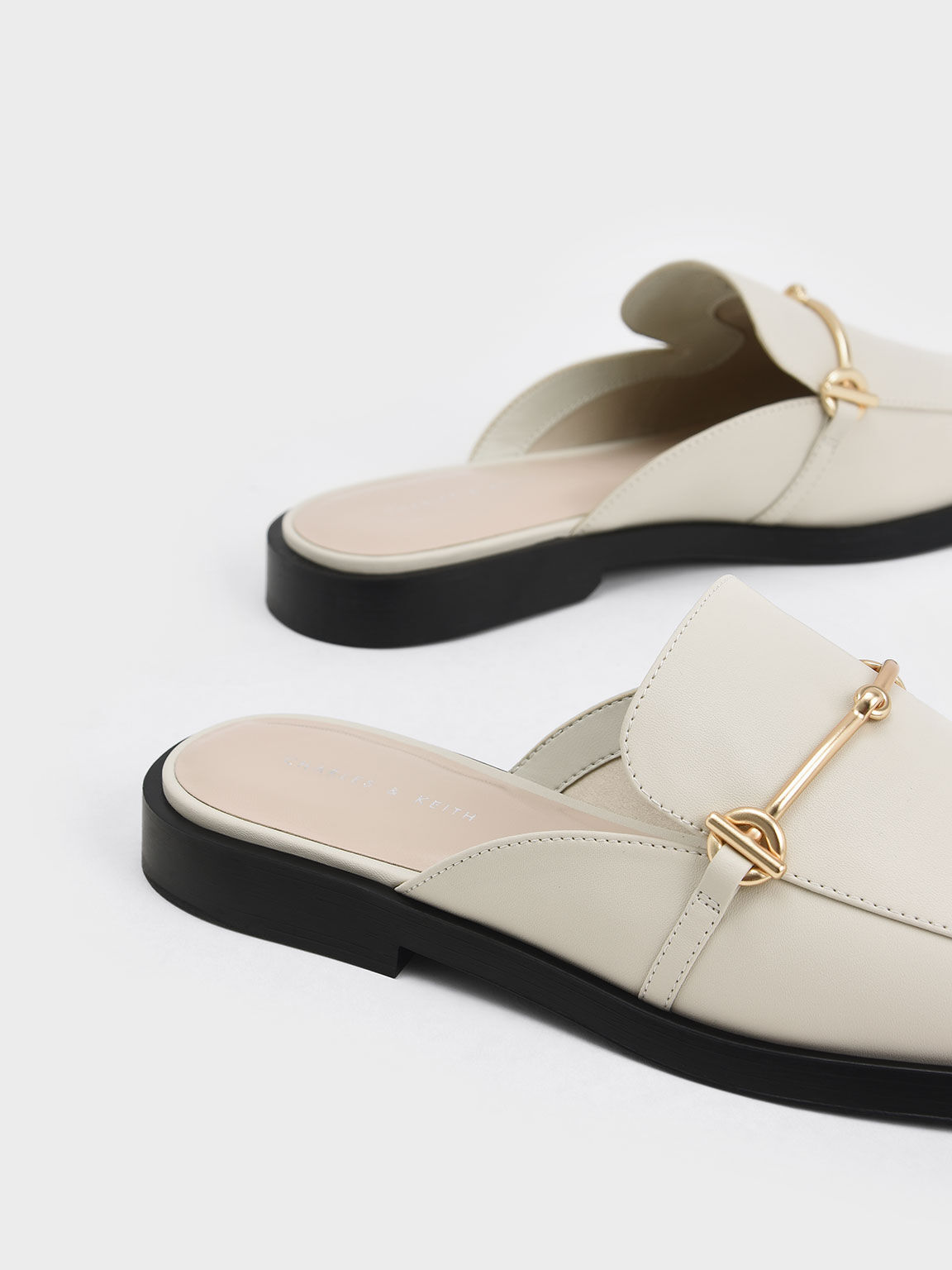 Metallic Bar Loafer Mules, Chalk, hi-res