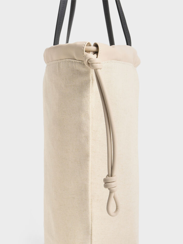 Sianna Linen Ruched Drawstring Tote Bag, Beige, hi-res