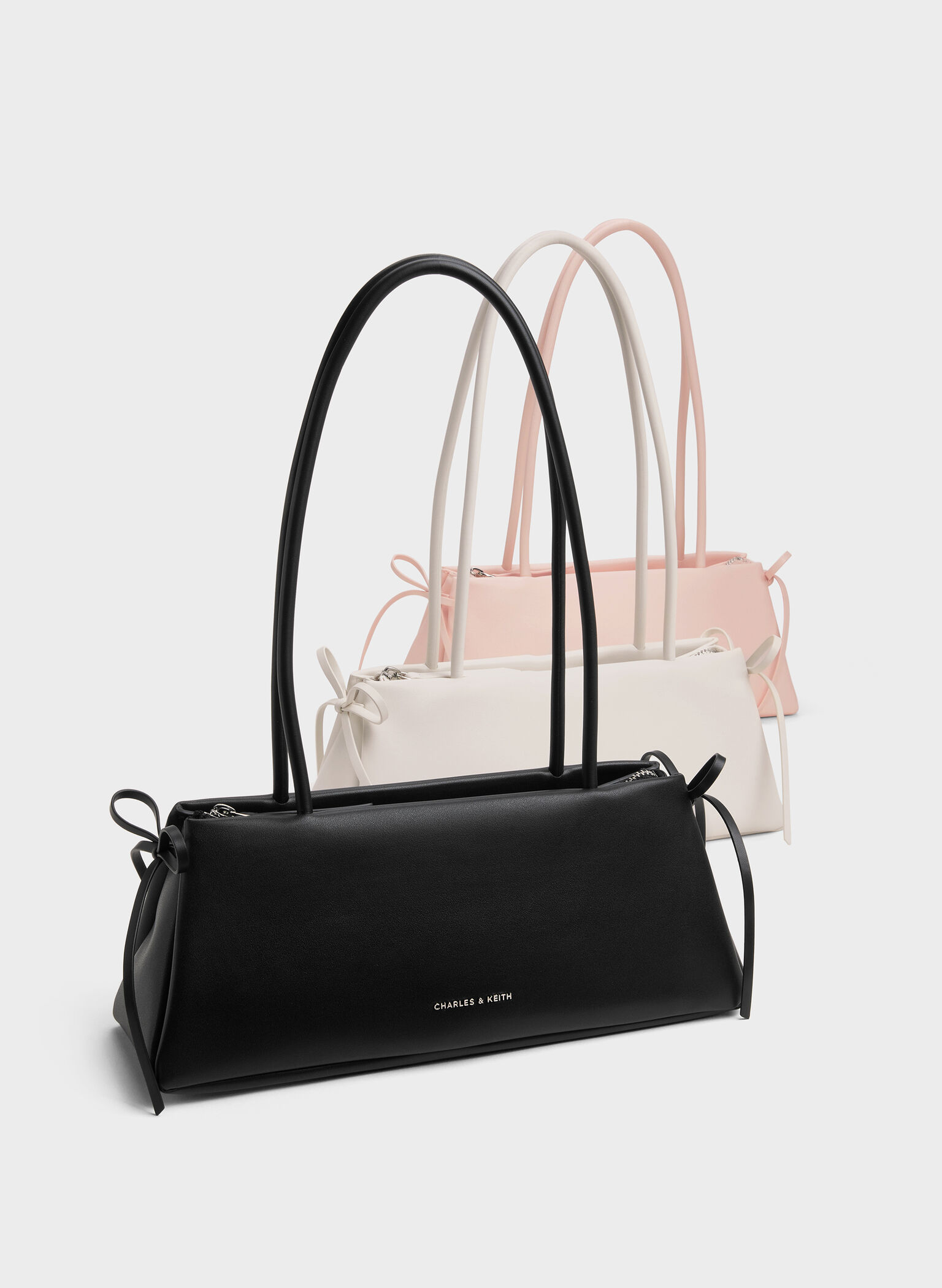 Hazel Bow Elongated Trapeze Shoulder Bag, Soft Pink, hi-res