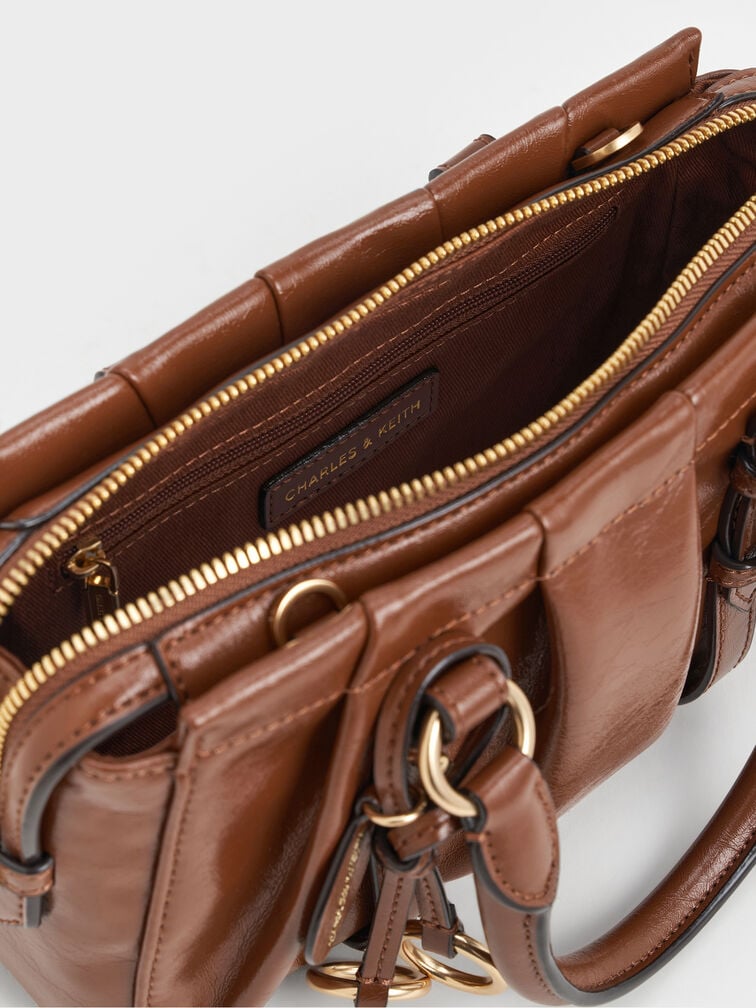 Britton Ruched Top Handle Tote Bag, Chocolate, hi-res
