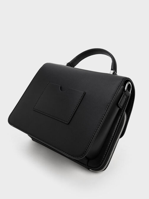 Front Flap Top Handle Bag, Noir, hi-res