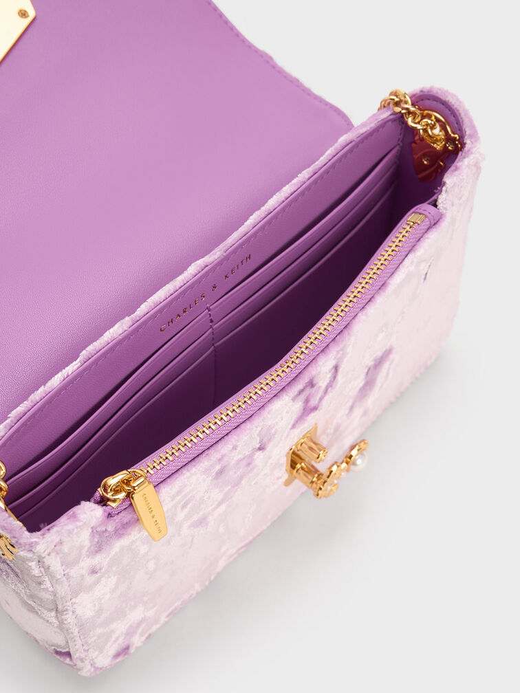 Merial Metallic Accent Velvet Clutch, Lilac, hi-res