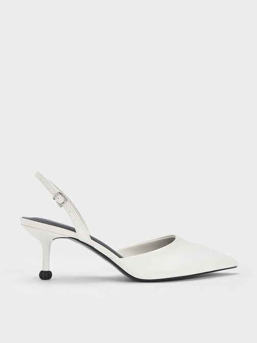 Sculptural Heel Slingback Pumps, White, hi-res