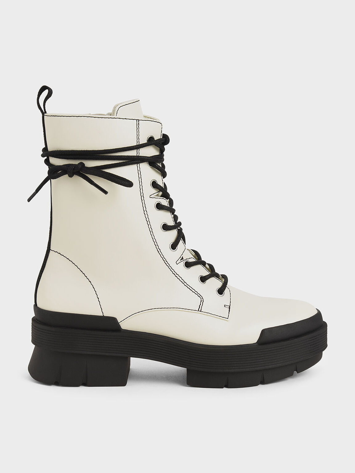 Chalk Stitch Detail Combat Boots - CHARLES u0026 KEITH SG