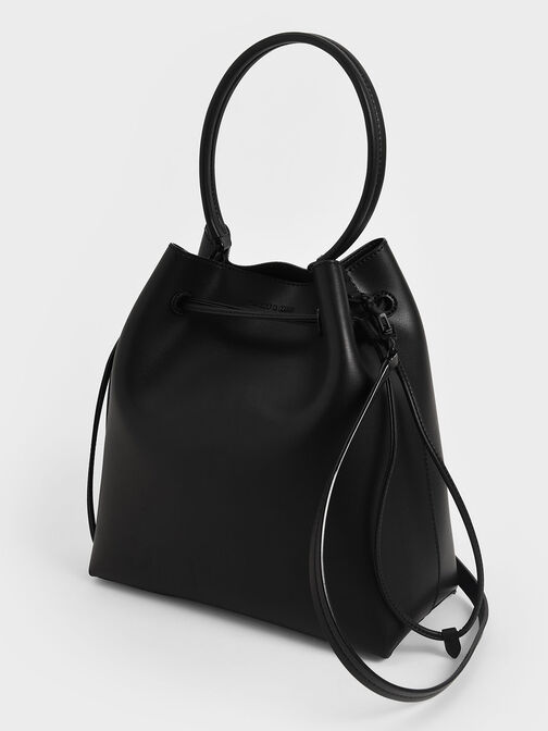 Drawstring Hobo Bag, Black, hi-res