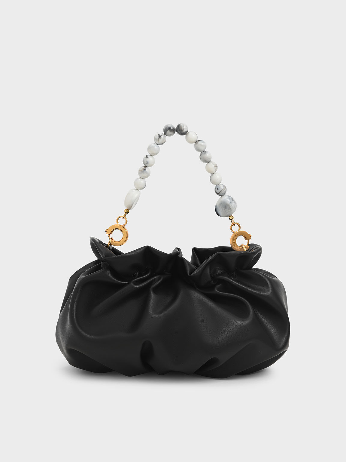Black Ruched Bead-Embellished Bag