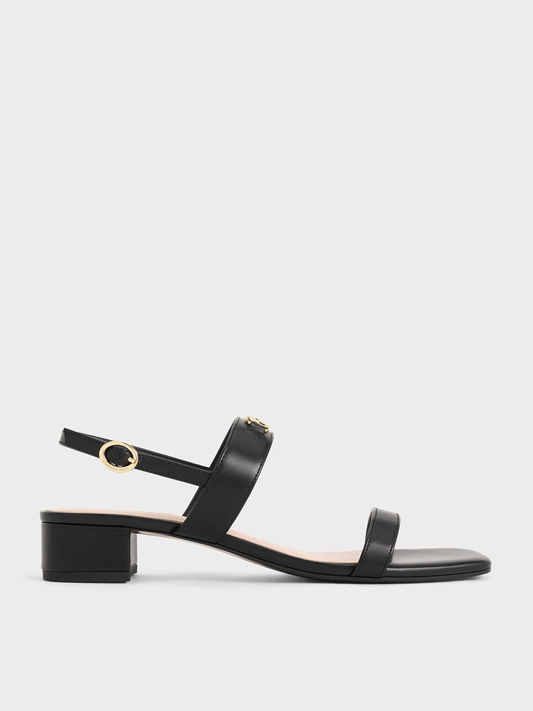 Black Metallic-Accent Slingback Sandals - CHARLES & KEITH BS