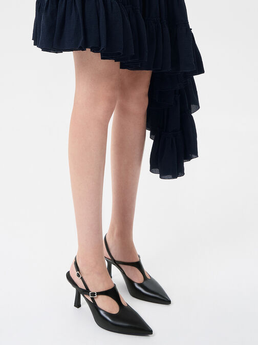 Cut-Out Pointed-Toe Slingback Pumps, Black, hi-res