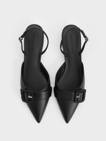 Zapatos de tacón destalonados con heblla tejida, Negro, hi-res
