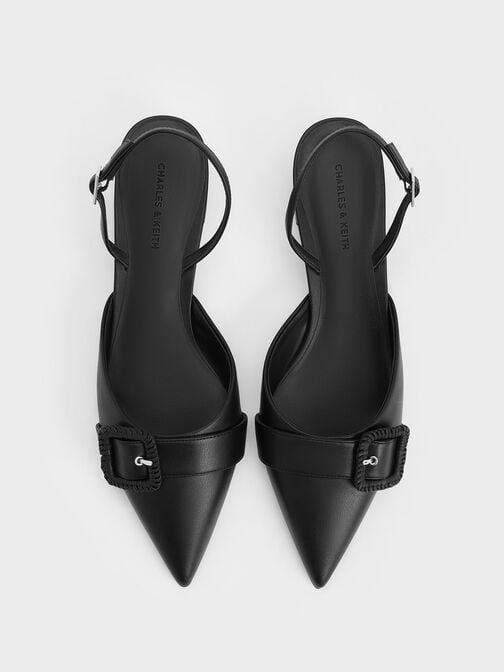 Zapatos de tacón destalonados con heblla tejida, Negro, hi-res