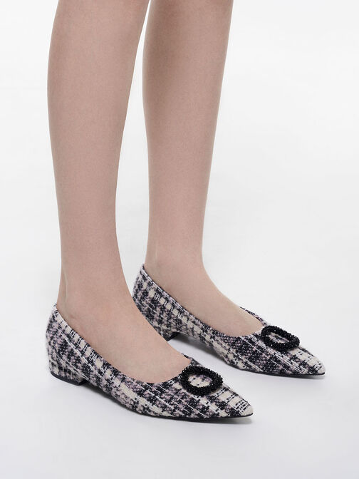 Tweed Beaded Circle Flats, Pink, hi-res