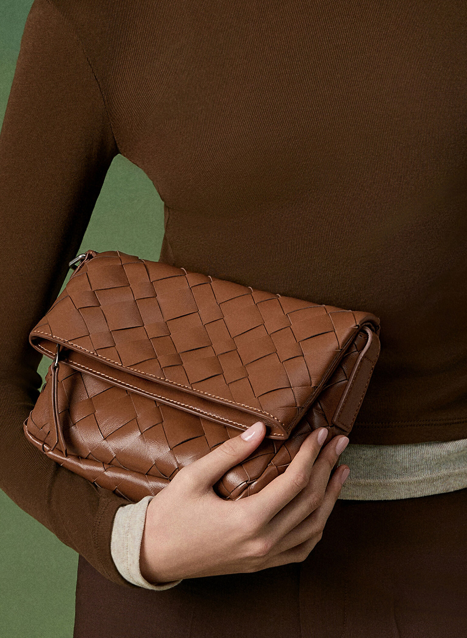 Ivette Woven Front Flap Crossbody Bag, Chocolate, hi-res