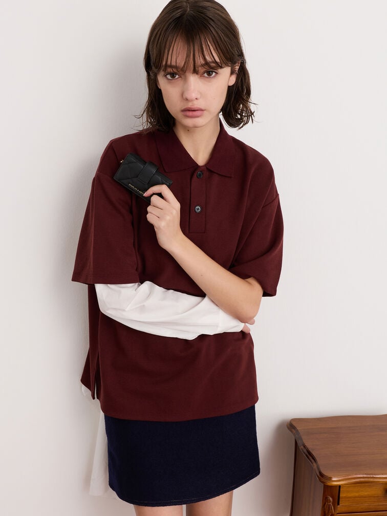 Porte-cartes matelassé à boucle à breloques en nœud et cœur Arrietty, Noir, hi-res