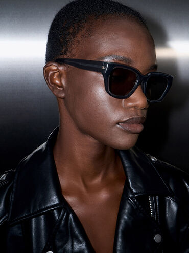 Recycled Acetate Cat-Eye Sunglasses, Navy, hi-res