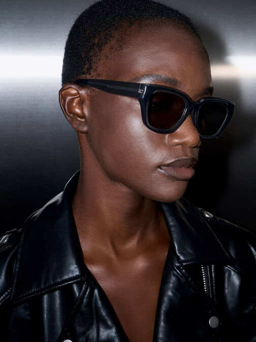 Recycled Acetate Cat-Eye Sunglasses, Navy, hi-res