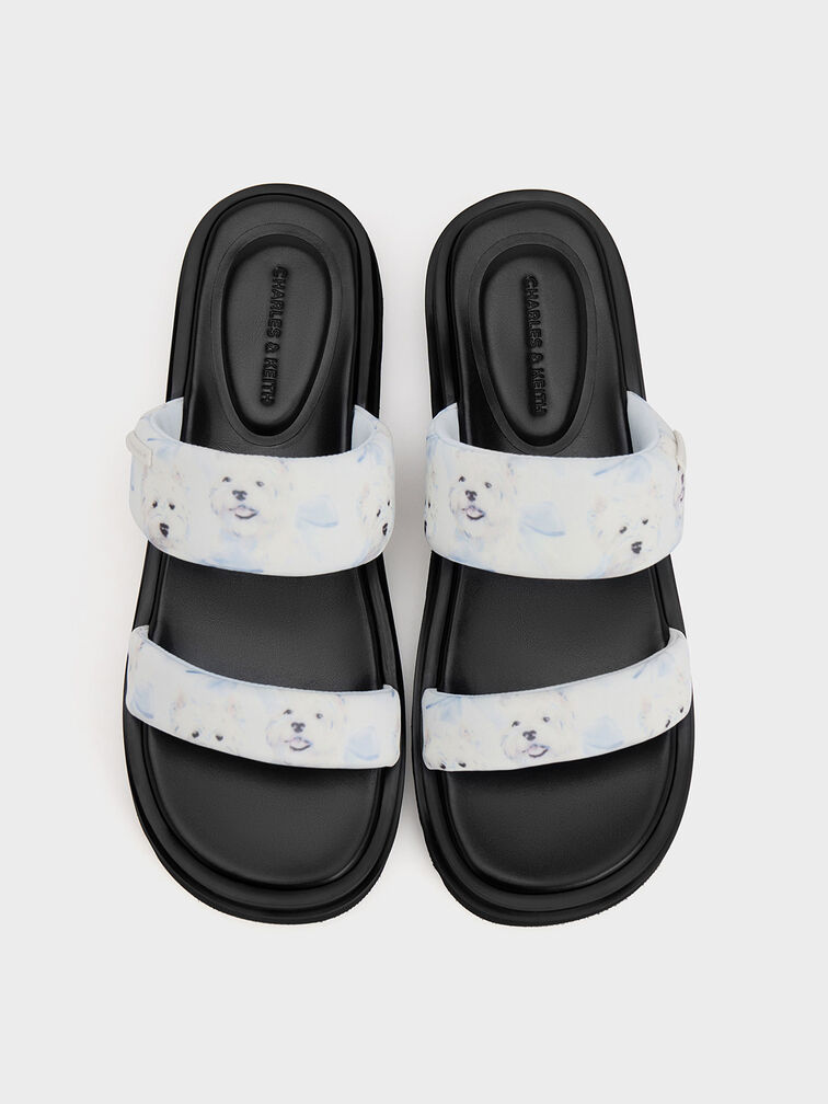 Tattie Dog-Print Puffy-Strap Sandals, Light Blue, hi-res