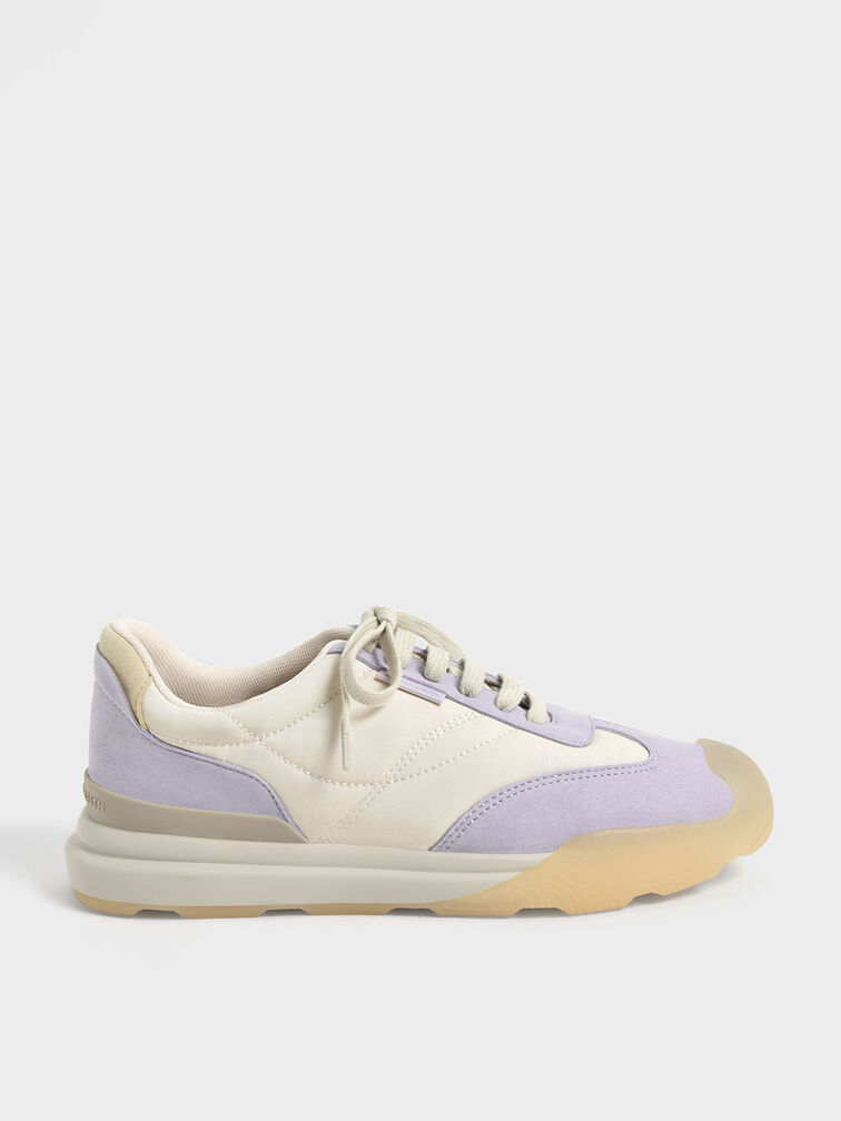 Microfibre & Nylon Low-Top Sneakers, Lilac, hi-res