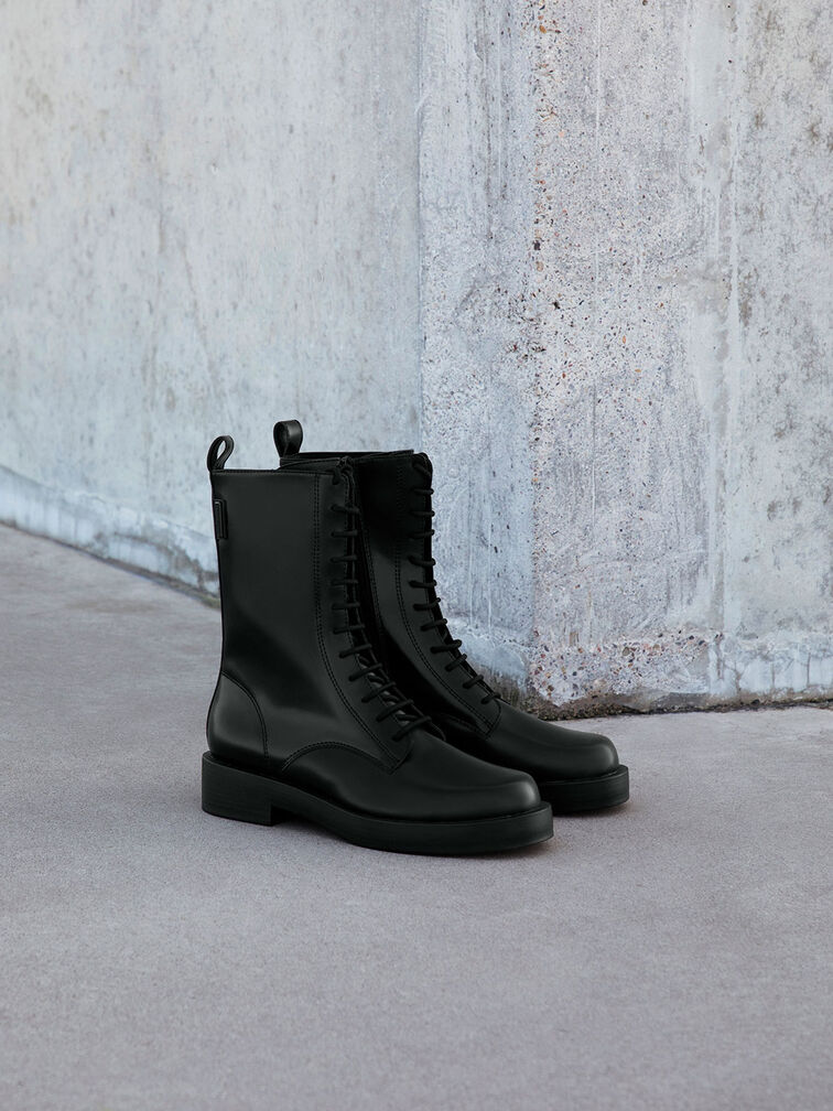 Lace-Up Calf Boots, Black Box, hi-res