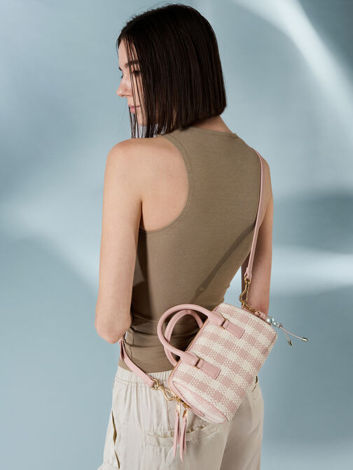 Everleigh Checkered Bowling Bag, Light Pink, hi-res