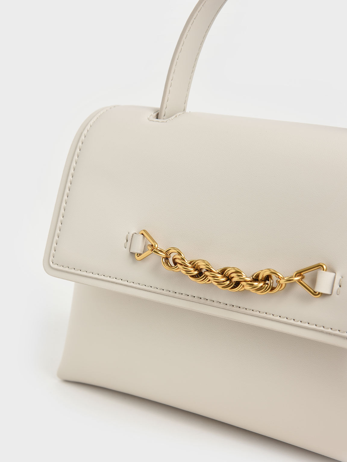 Heirloom Chain-Embellished Trapeze Bag, Cream, hi-res