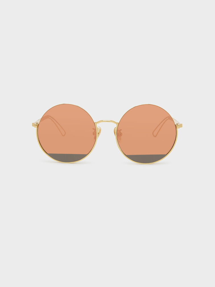 Round Half Frame Sunglasses, Olive, hi-res