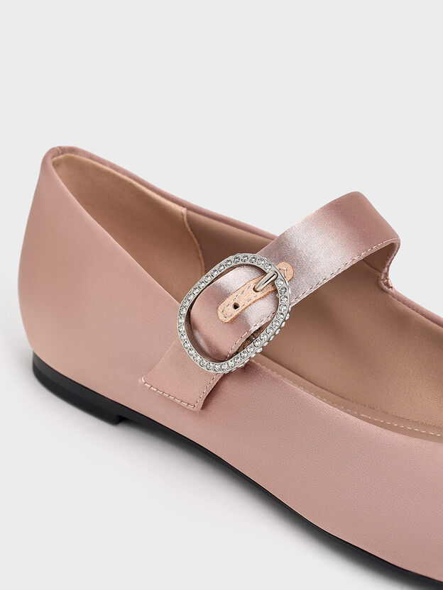 Jannie Satin Crystal-Buckle Mary Janes, Nude, hi-res