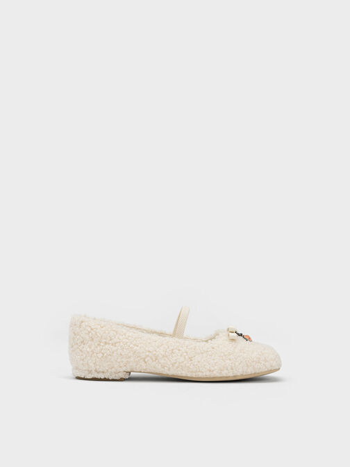 Girls' Judy Hopps Furry Bow Ballerinas, Chalk, hi-res