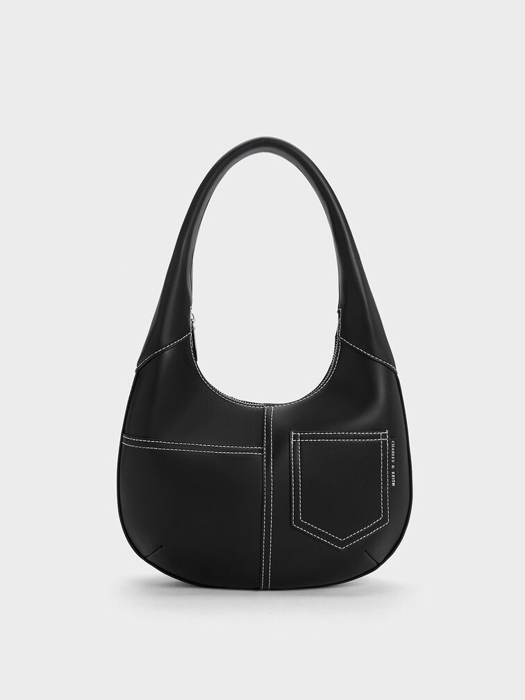 Black LEATHER Saddle Side Bags WOMEN Contrast SHOULDER BAGs Small