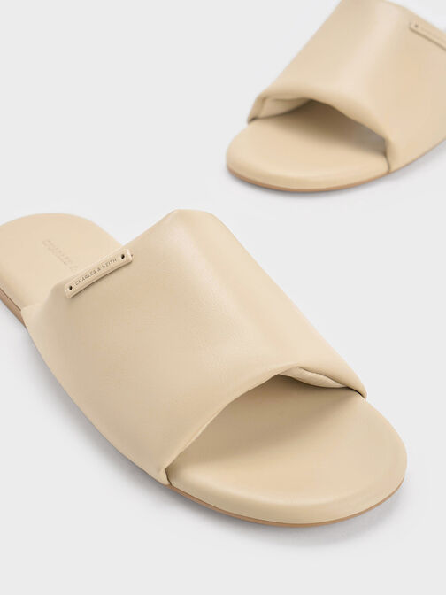Puffy Wide-Strap Slide Sandals, Taupe, hi-res