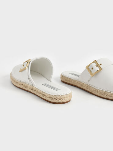 Buckled Espadrille Mules, White, hi-res