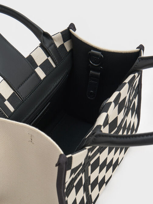 Avenue Checkered Tote Bag, Black Textured, hi-res
