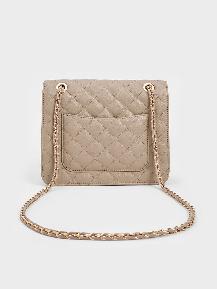 Cressida Quilted Chain Strap Bag, Taupe, hi-res