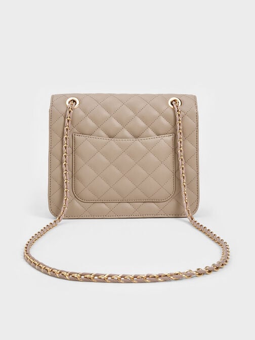 Cressida Quilted Chain Strap Bag, Taupe, hi-res